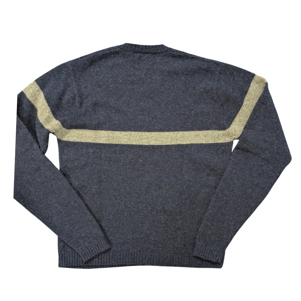 Y2K Gap Mens V-Neck Sweater M Navy Blue 100% Lambswool Stripe Vintage Pullover - Picture 4 of 5